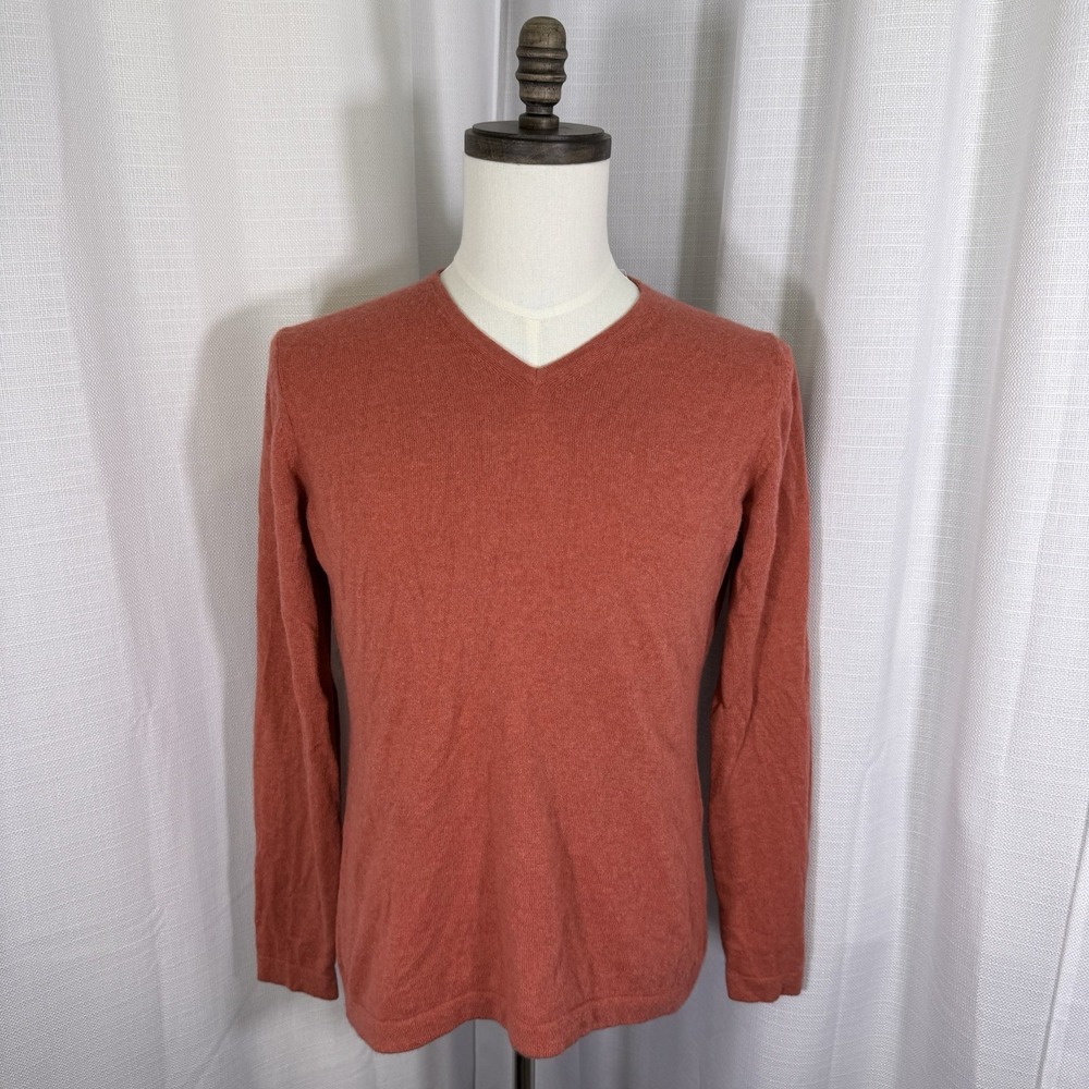 Alan‎ Paine Mens UK 42 M/L 100% Pure Cashmere V-Neck Sweater Red Orange Luxury